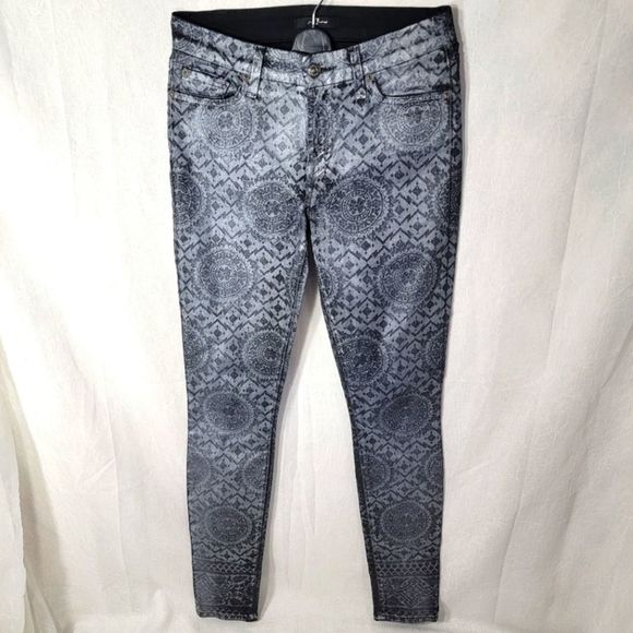 7 for all mankind Metallic Printed Black/Silver Skinny Jeans 27 NWOT - Picture 7 of 8